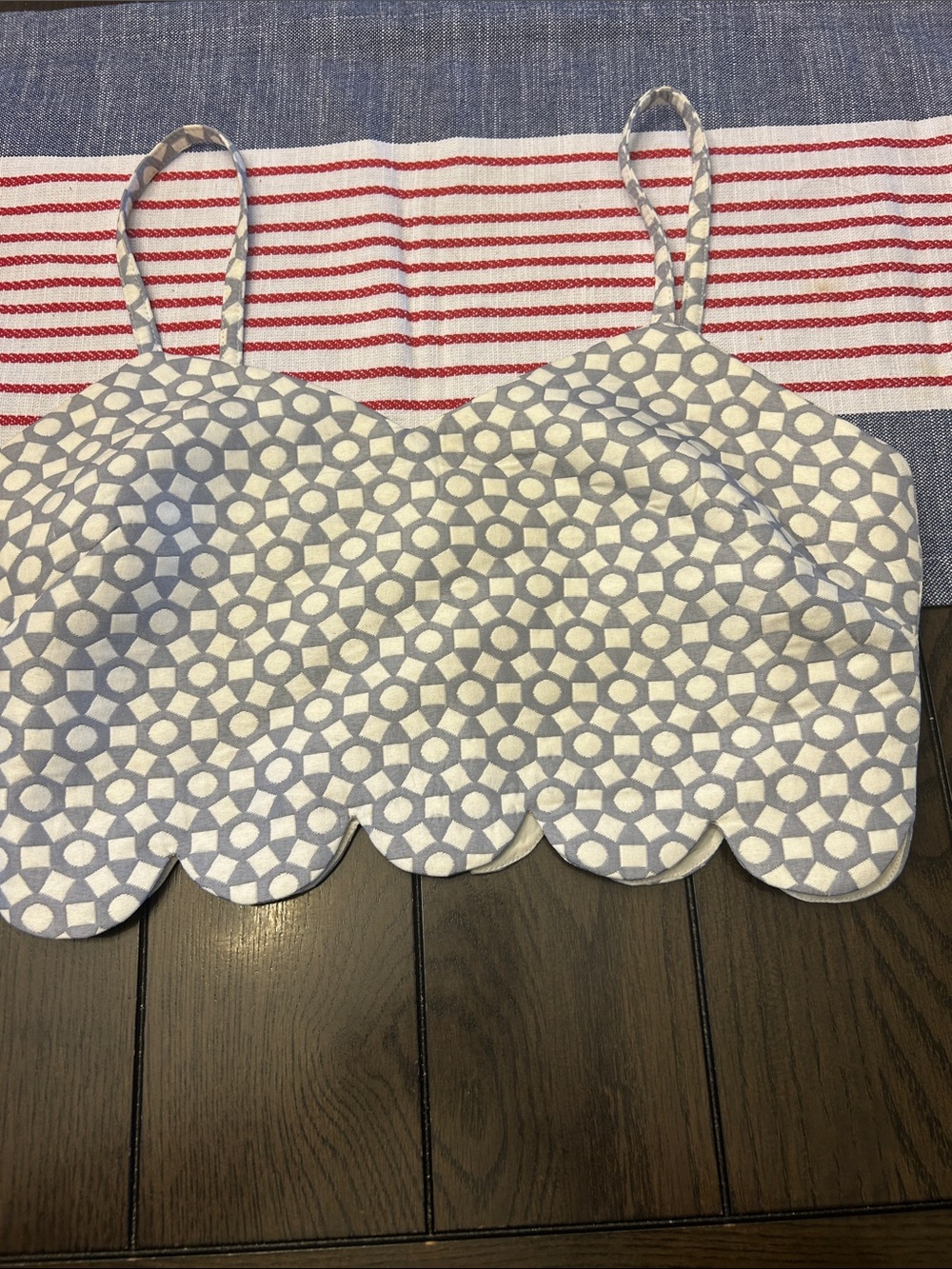 English Factory Blue and White Geometric Scallop Crop Top